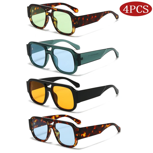 Unisex 1/4 Set Retro Large Frame Double Bridges Square Sunglasses