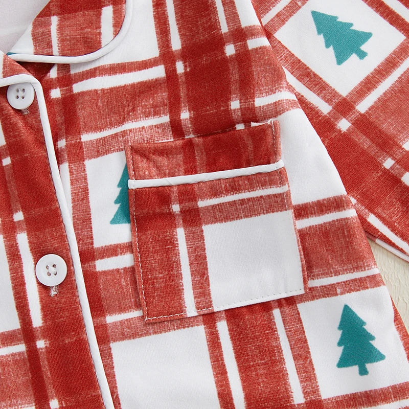Christmas Pajama Romper - Baby Boys Girls Xmas Tree Plaid Jumpsuit