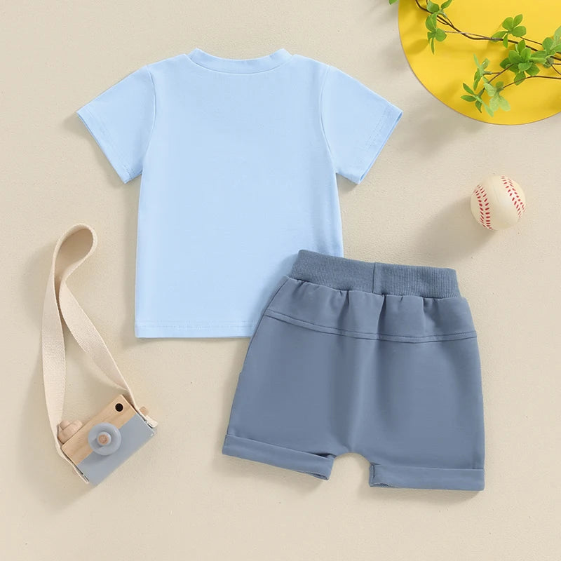 0-3Y Casual Baby Boys Clothes Set Short Sleeve Baseball Letters Print T-shirt with Shorts Summer Outfit