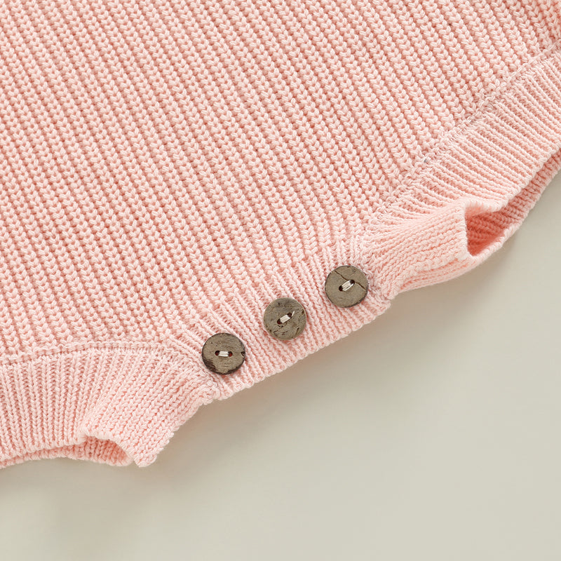 Baby Sweater Romper - Solid Knitted Long Sleeve Pullover Jumpsuit