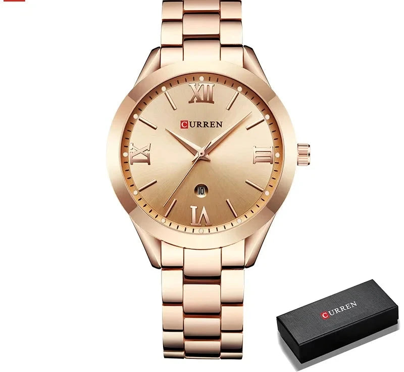 Gold Steel Bracelet Watch for Women - Elegant Ladies Wristwatch