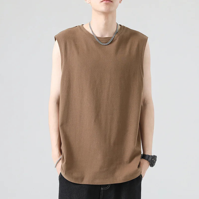 Men's Summer Cotton Sleeveless Loose Vest Sports Comfortable Breathable Round-Neck Tank Top