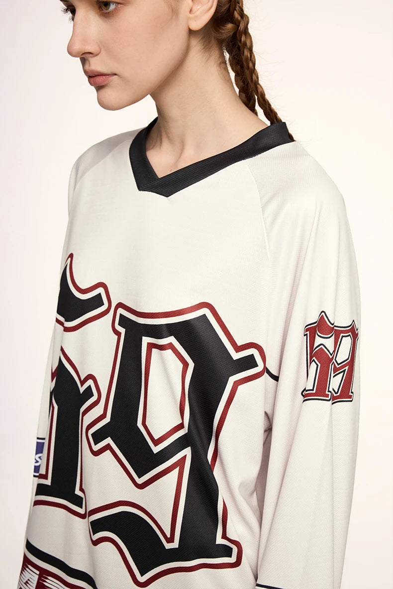 Unisex Retro Oversized Sports Letter Printed Long-sleeved T-shirt