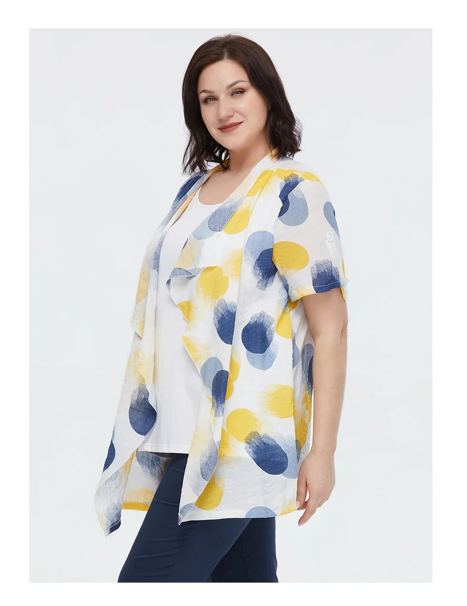 Women's Oversized Fake Two-Piece Print Shirt Blouse