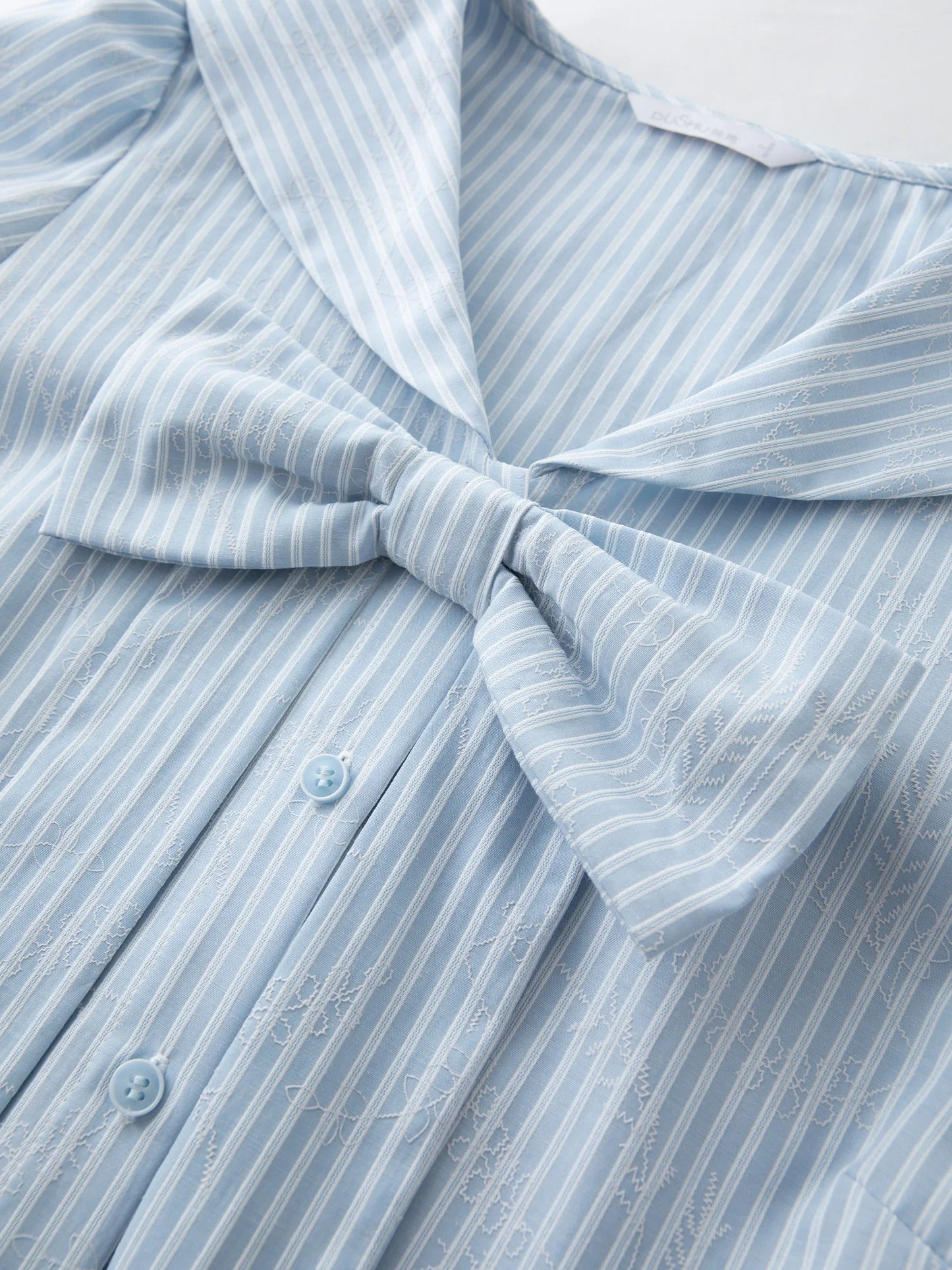 Plus Size Striped Shirt Dress with Navy Collar & Bow Detail