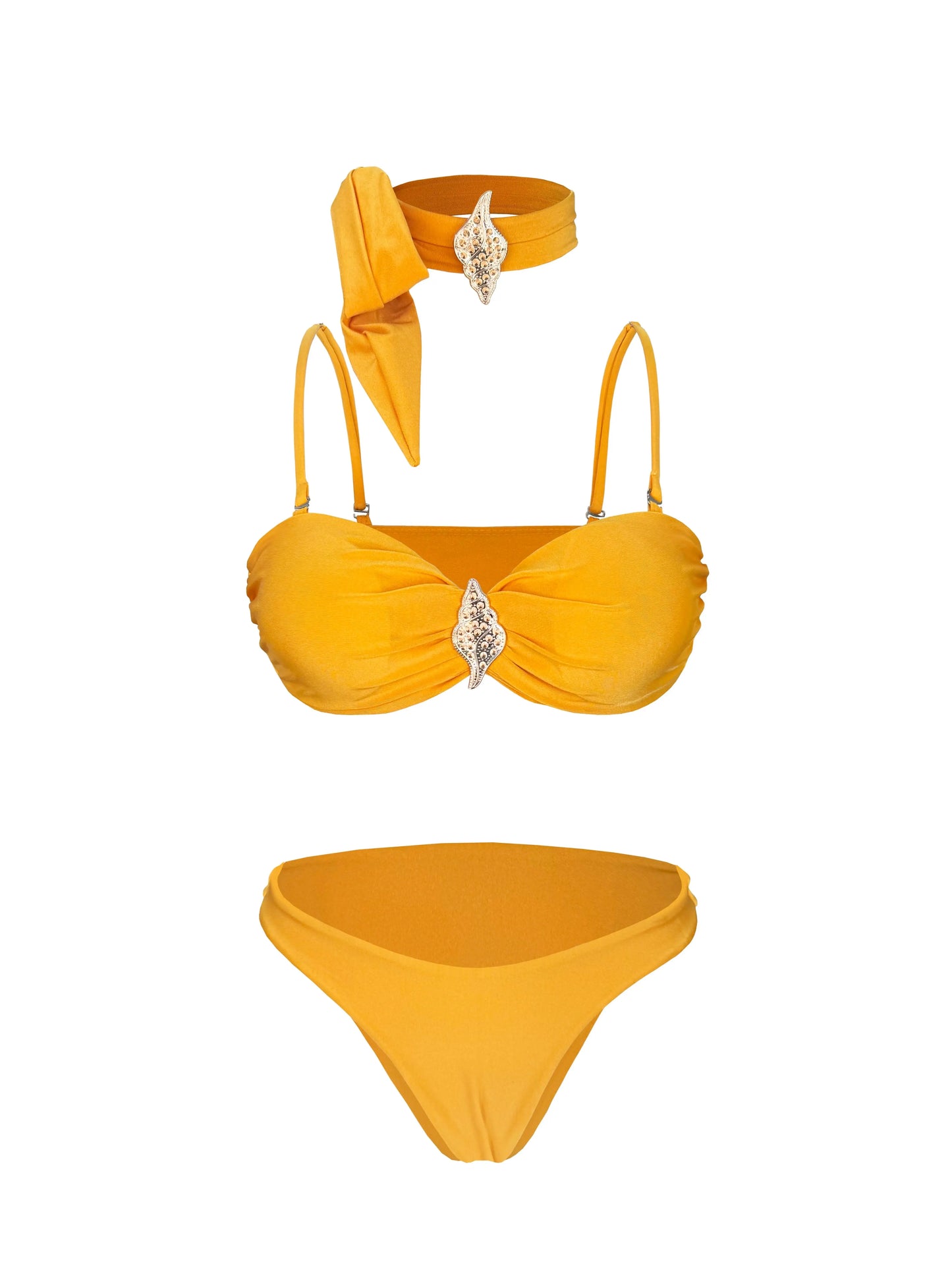 3-Piece Halter Bikini Set with A-Line Skirt Cover-Up