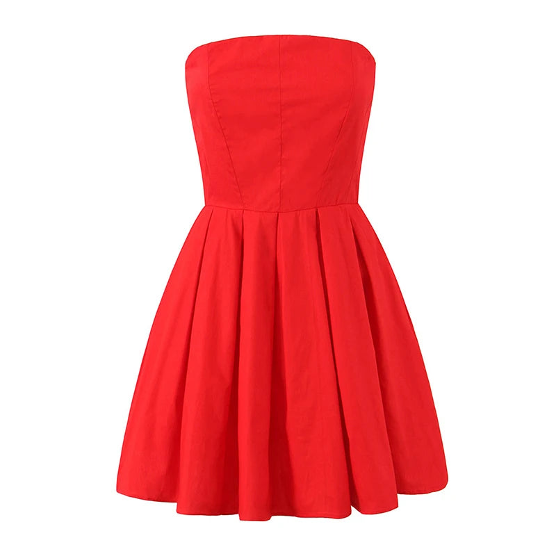 Pleated Hem Red Strapless Mini Dress - Elegant Party & Birthday Dress