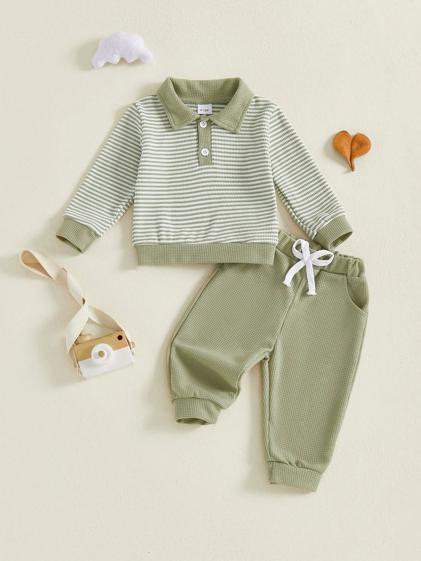 Baby Boys Striped Outfit Set - Long Sleeve Lapel Top with Pants (0-4Y)