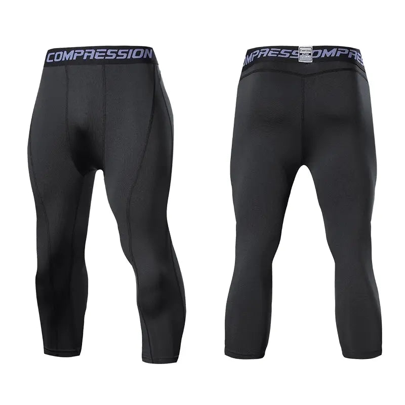 Men's Running Sports Compression Cropped Leggings Gym Fitness Sportswear Athletic Tights