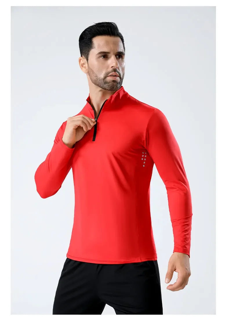 Men s Half Zip Quick Dry Long Sleeve Standing Collar Top Fitness Running Training Athletic Breathable Jacket