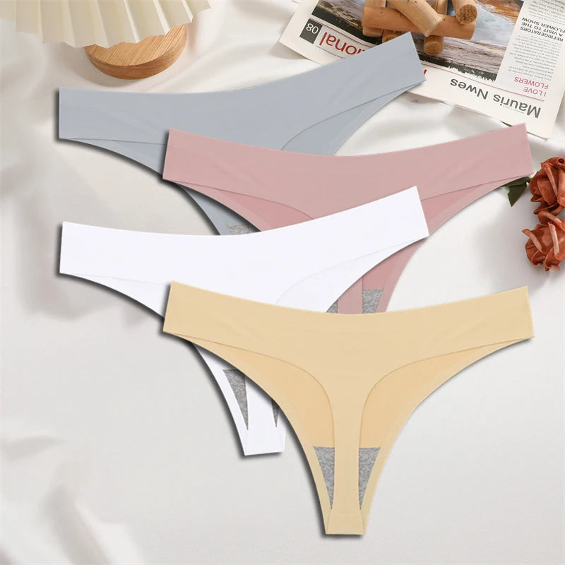 4-Pack Ice Silk Seamless Thongs - Low Waist Bikini Underwear