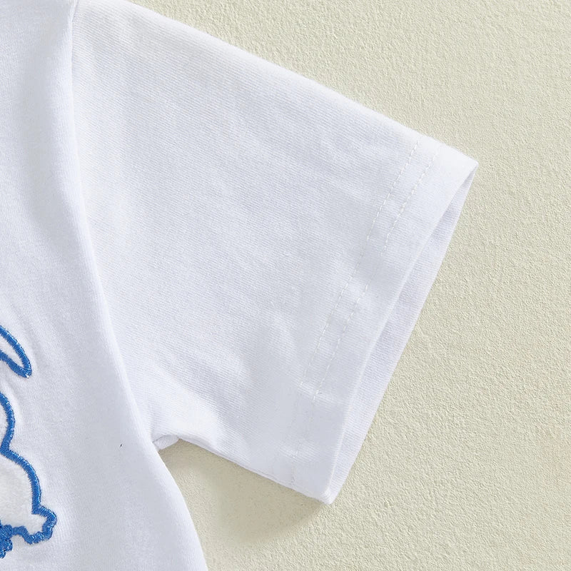 0-4Y Toddler Kids Boys Easter Clothes Sets Short Sleeve Rabbit Embroidery T Shirts Plaid/Striped Pants Set