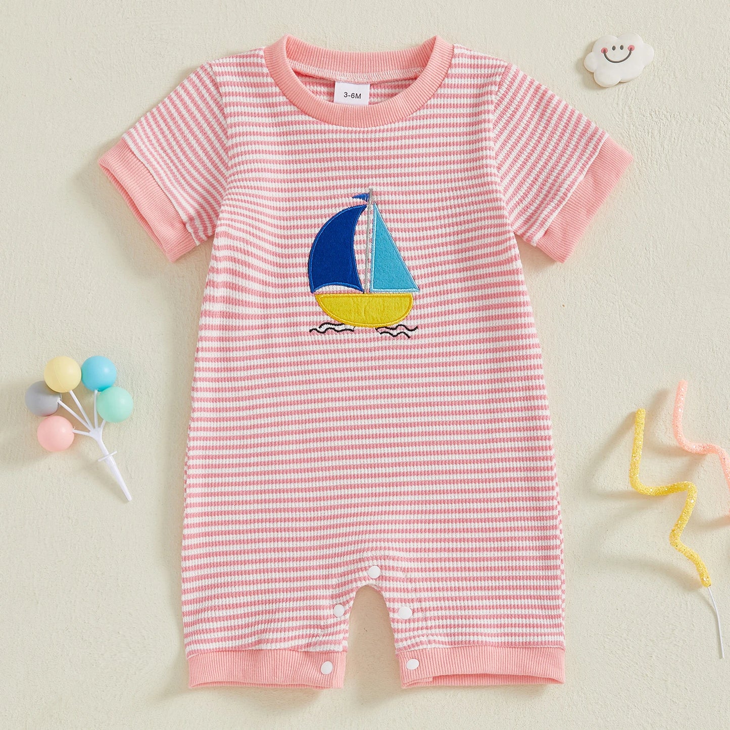 Baby Boys Girls Jumpsuits Short Sleeve Crew Neck  Embroidery Rompers Newborn Playsuit