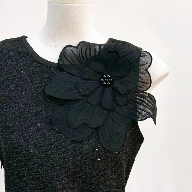 Chiffon Embroidered Multi-Layer Flower Brooch - Elegant Fabric Corsage Pin