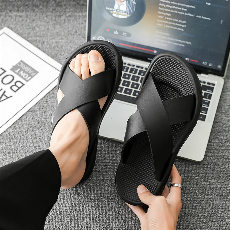 Men's Summer Slides Crossover Slippers Sandals