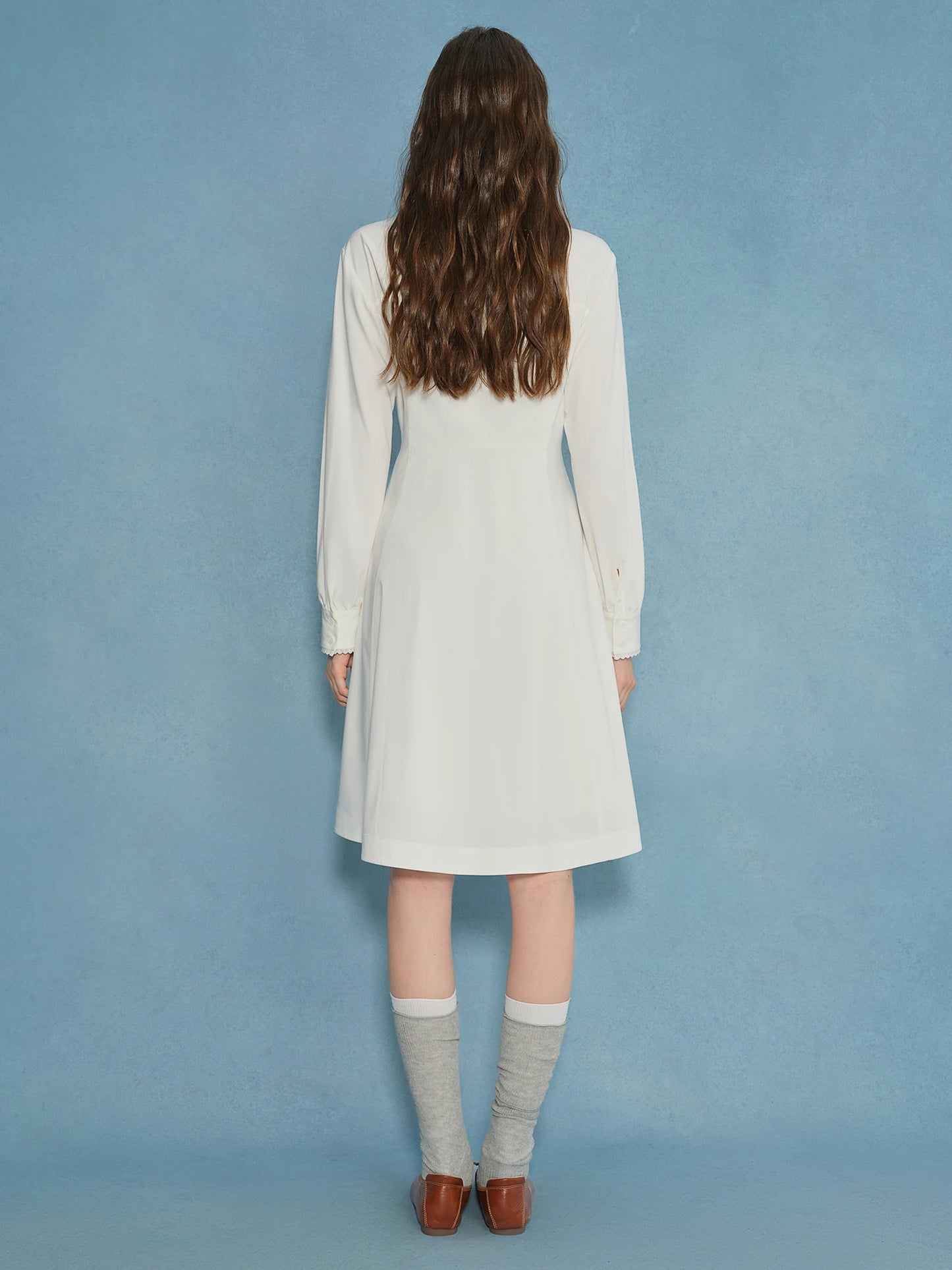 Plus Size Bow Lace Draped Collar Blouse Dress - White Cocktail Dress