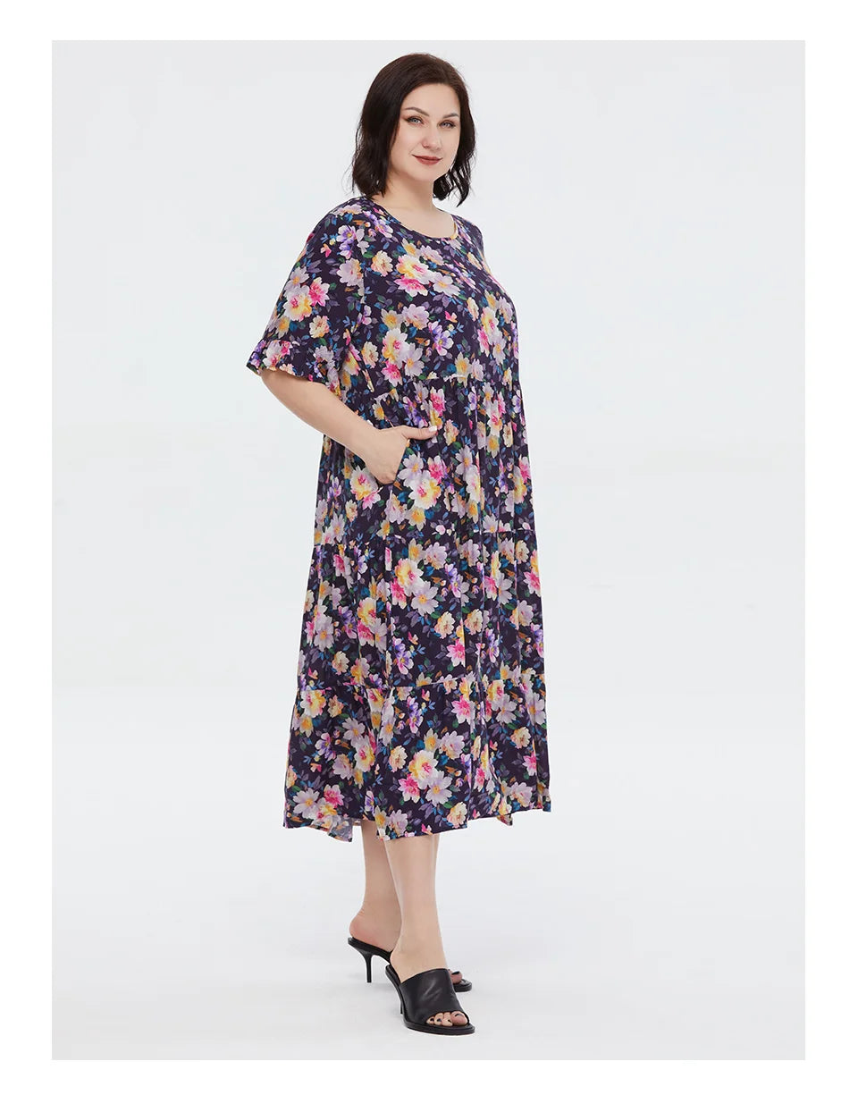 Women's Oversized Floral Print A-Line Midi Dress