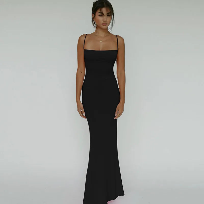 Women's Draped Backless Sleeveless Slip Maxi Dress