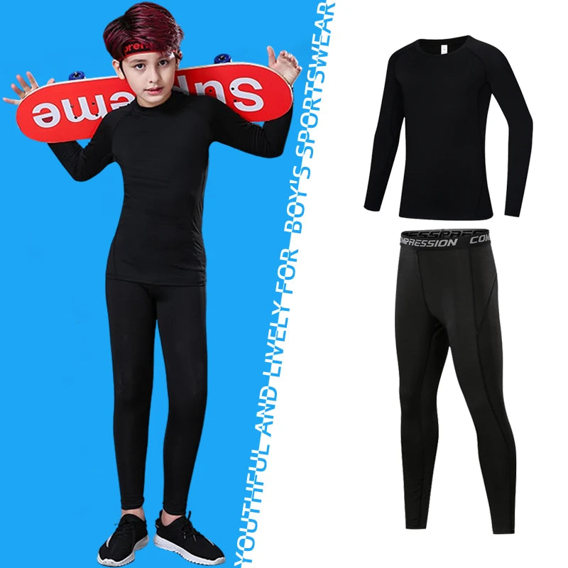 Kids Boy's Fitness Tracksuits Youth Warm Pants Top Underwear Tight Sports Compression Running Basketball Sportswear