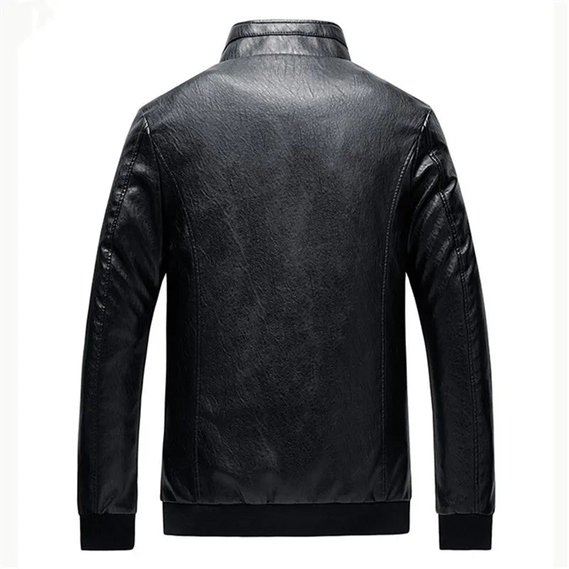 Men's Motorcycle Jacket - Stand Collar PU Leather Biker Coat