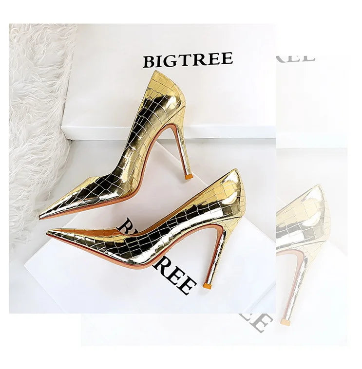 Women's Metal Stone Pattern High Heels Shoes Stiletto Shoes