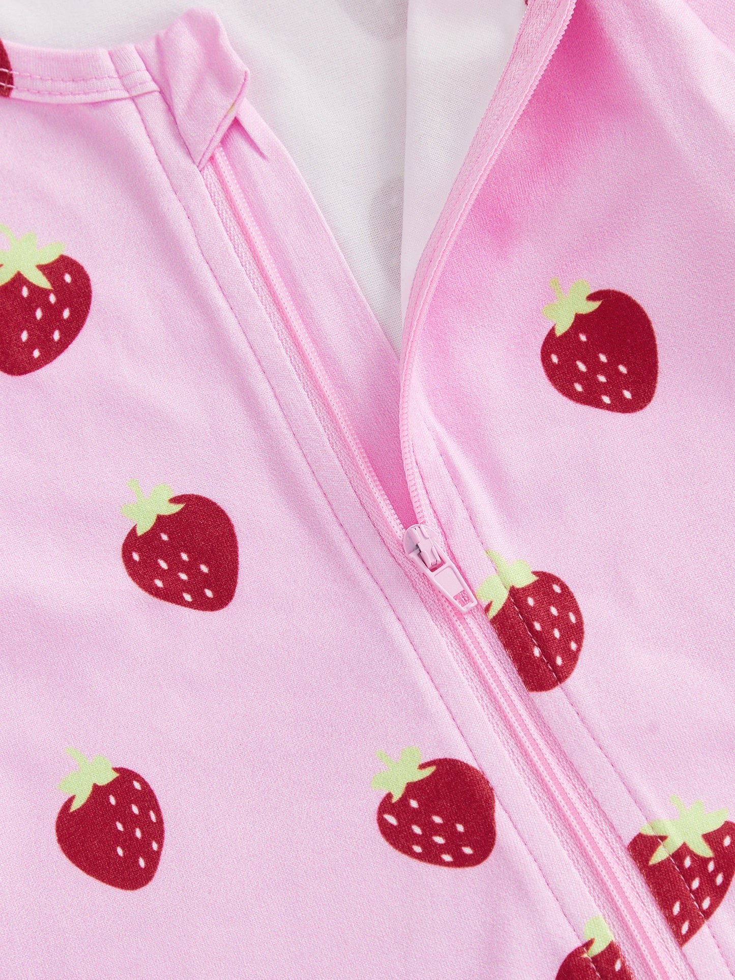 Baby Girls Boys Strawberry Print Romper - Long Sleeve Footed Jumpsuit 0-18M