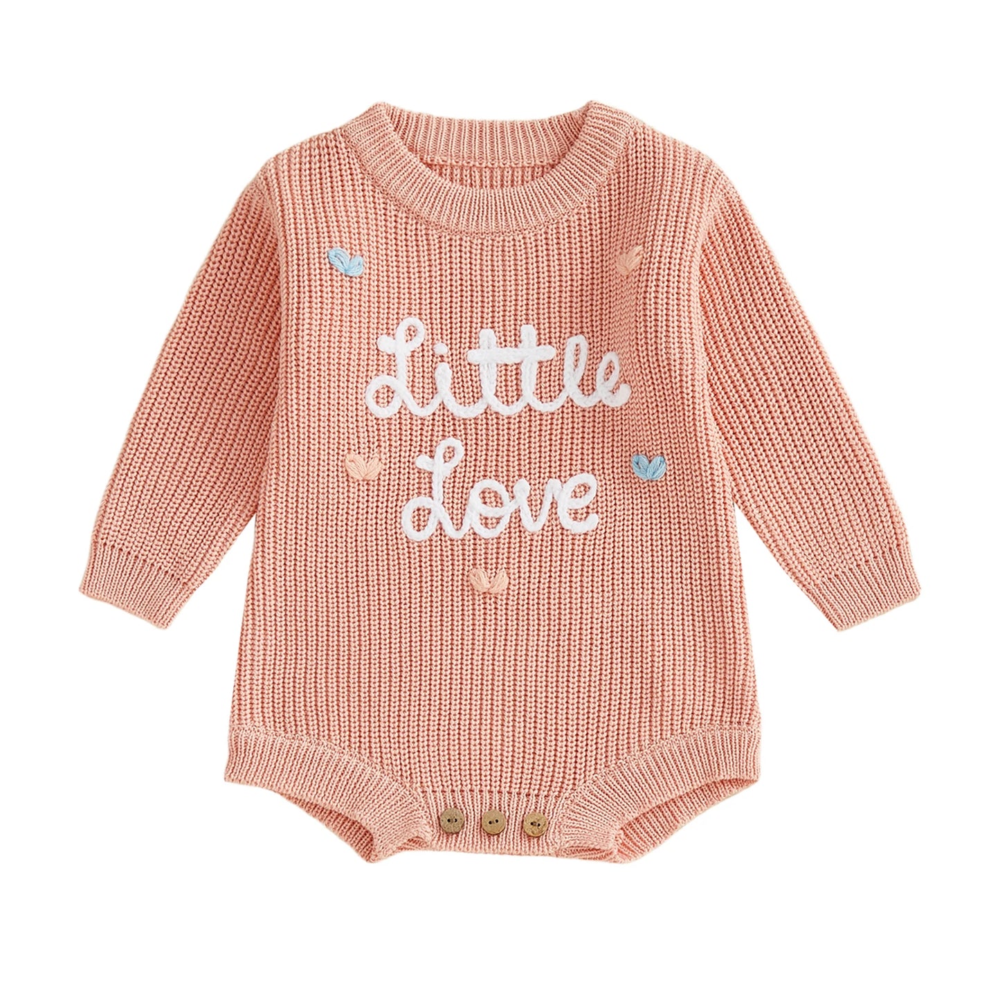 Valentine's Day Baby Knit Romper - Long Sleeve Heart Embroidery Jumpsuit