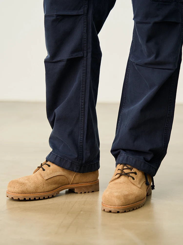 Men's Loose Straight Cargo Trousers 340gsm Slub Fabric