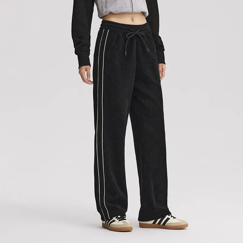 Chenille Wide Leg Trousers - Women's Colorblock Slimming Street Style Pants