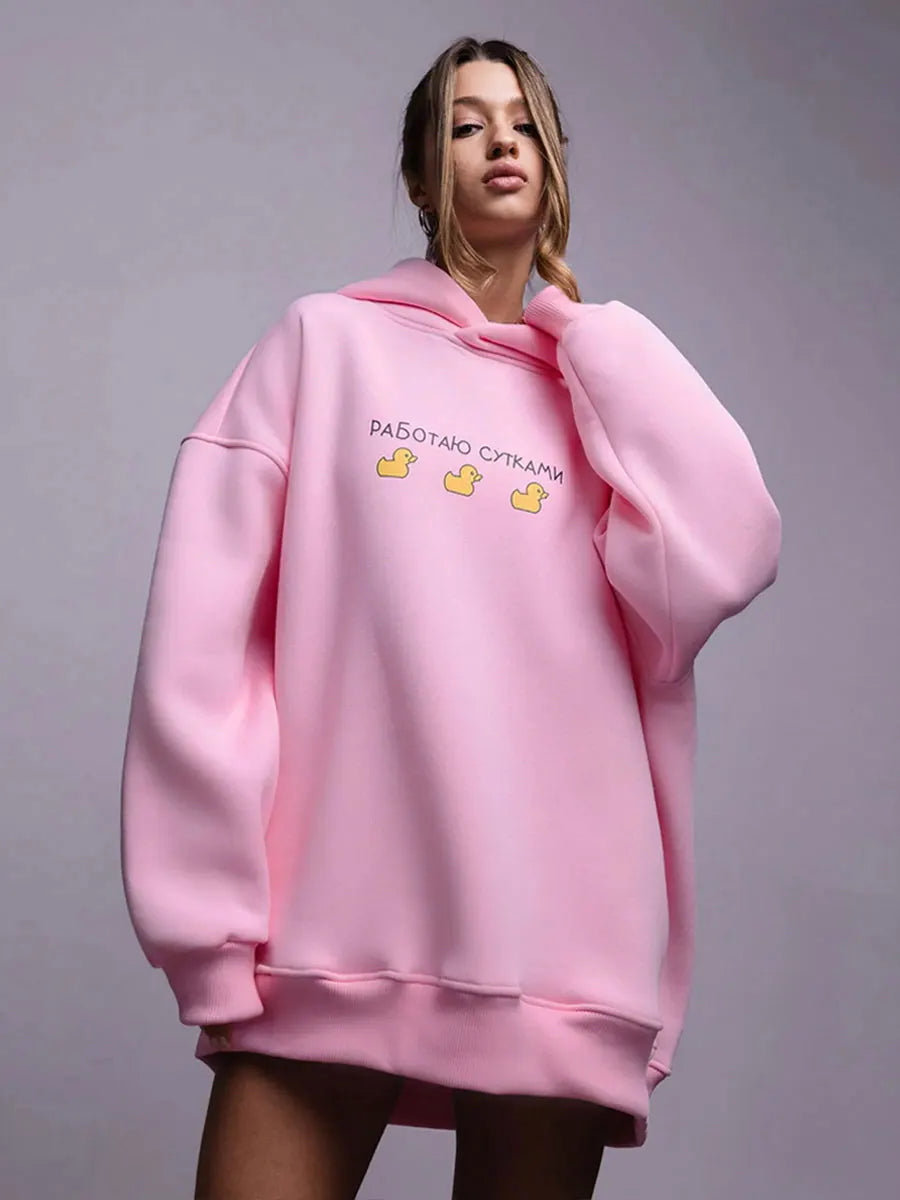 Women's Oversized Three Duck Print Hoodie