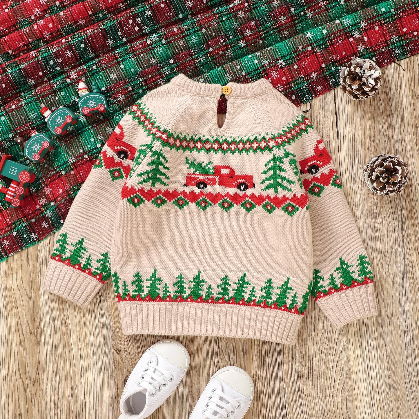 0-3Y Infant Baby Boys Christmas Sweaters Long Sleeve Round Neck Xmas Trees Embroidery Knit Pullovers Jumper Top