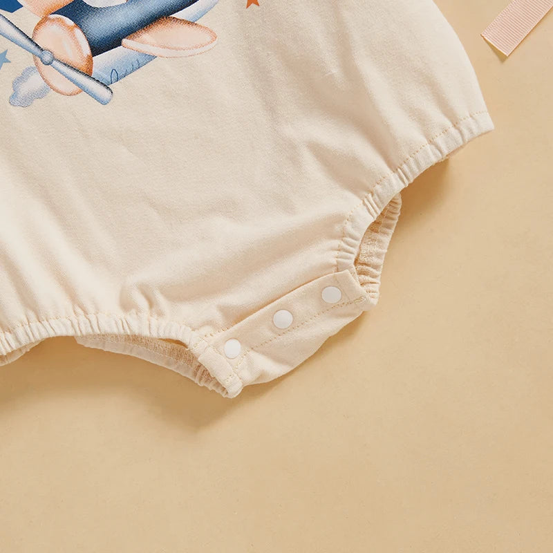 0-18M Baby Boys Rompers Birthday Letter Airplane Print Short Sleeve Summer Bodysuits Jumpsuits Babygrow