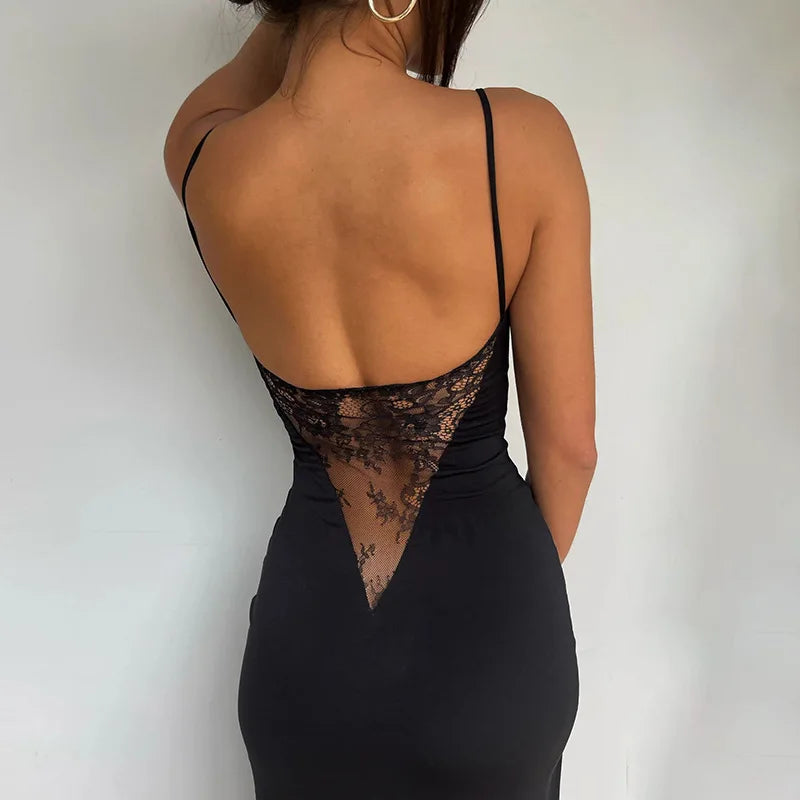 Women's High Rise Slit Maxi Dress - Lace Sleeveless Backless Dress