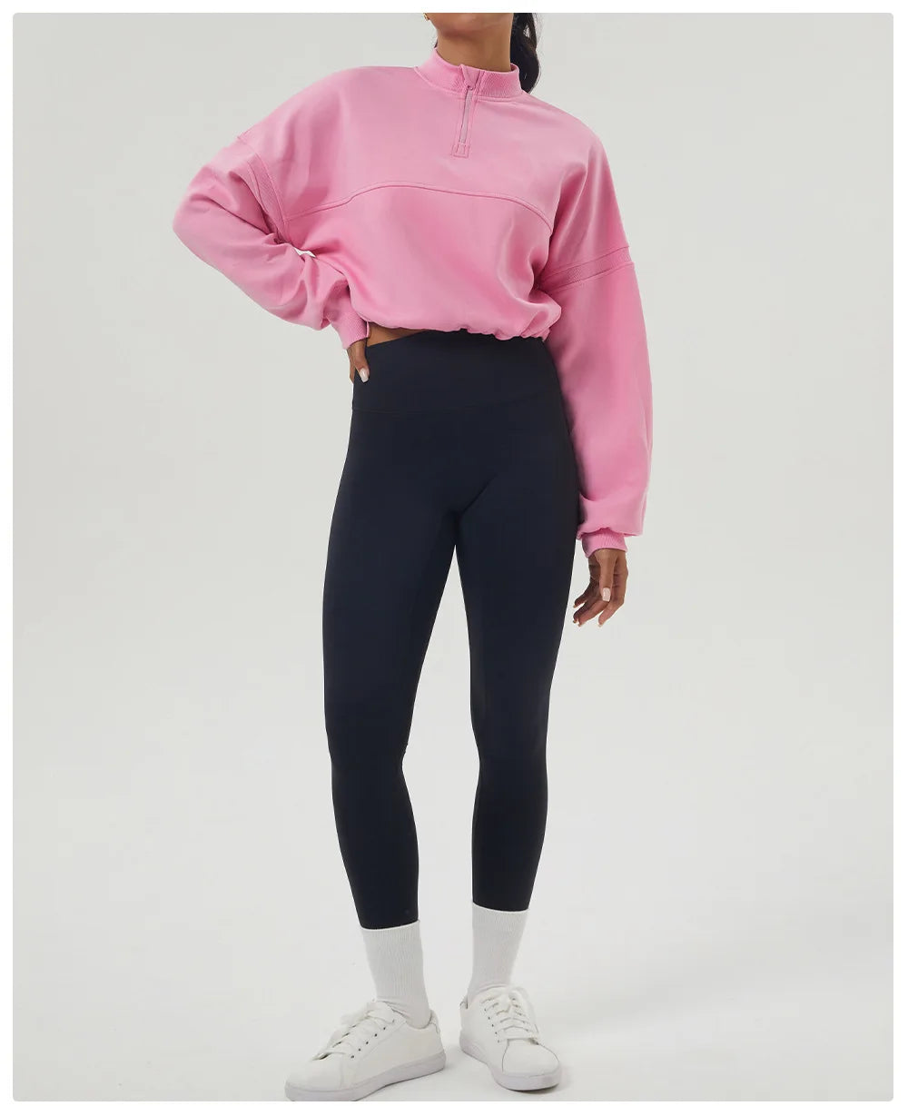 Women's Long Sleeve Loose Half Zipper Gym Breathable Running Top Fitness Workout Jacket