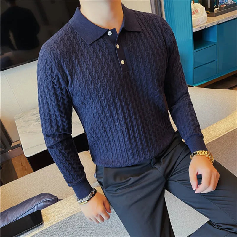 Turn Down Collar Smart Casual Knit Polo Shirt