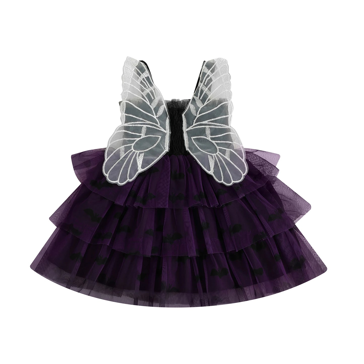 Baby Girls Halloween Dress with Butterfly Wings - Ghost Print Tulle Dress