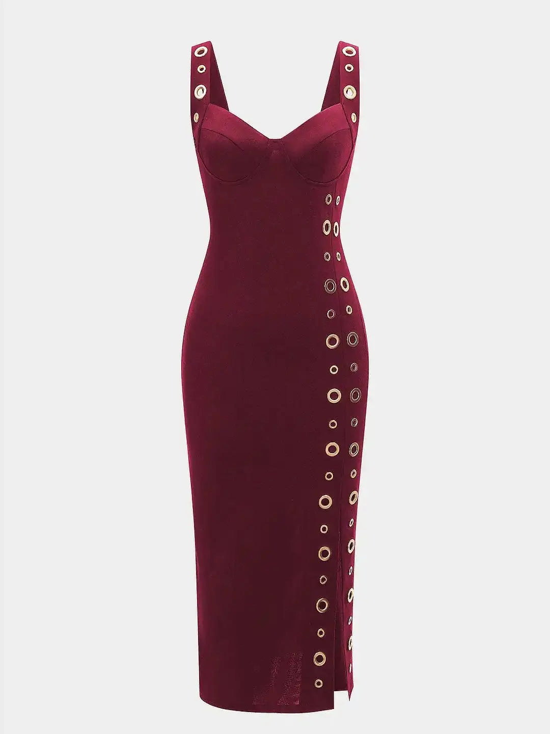 Women's Metallic Decor Bustier Zipper Midi Dress