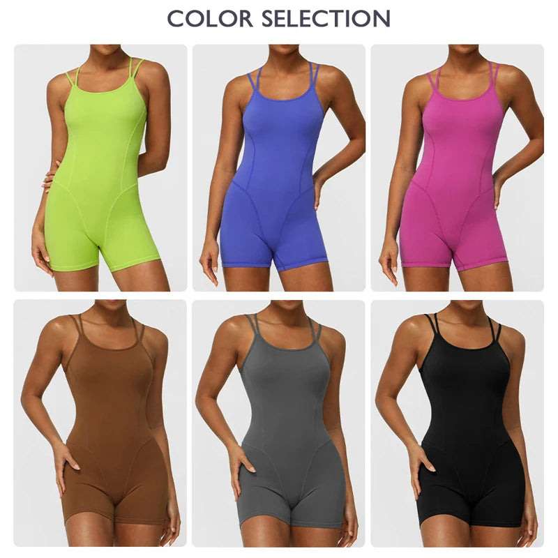 Women's One Piece Fitness Yoga Set - Gym Jumpsuit Breathable Quick Dry Running Sportswear Shorts