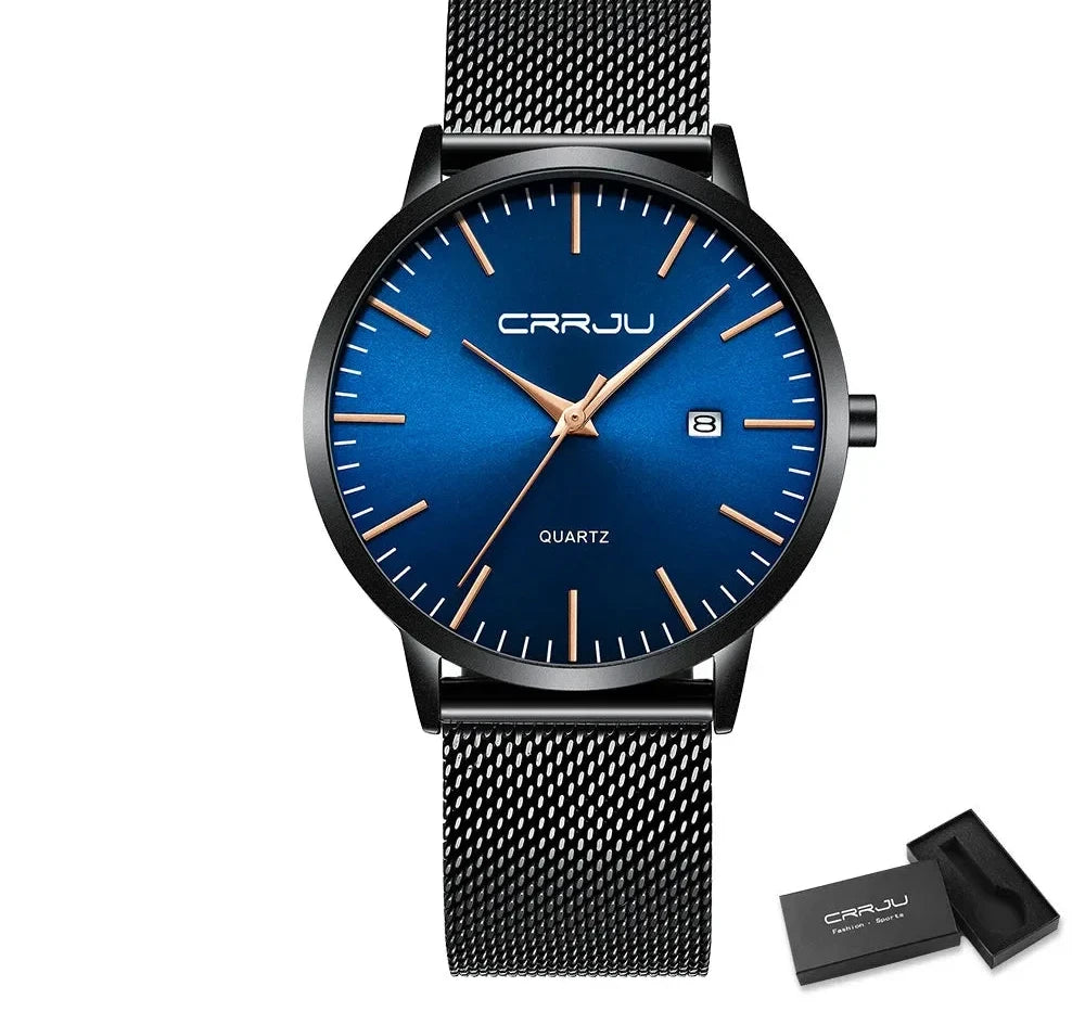 Ultra Slim Stainless Steel Watch - 40mm Mesh Strap Men's Automatic Wristwatch