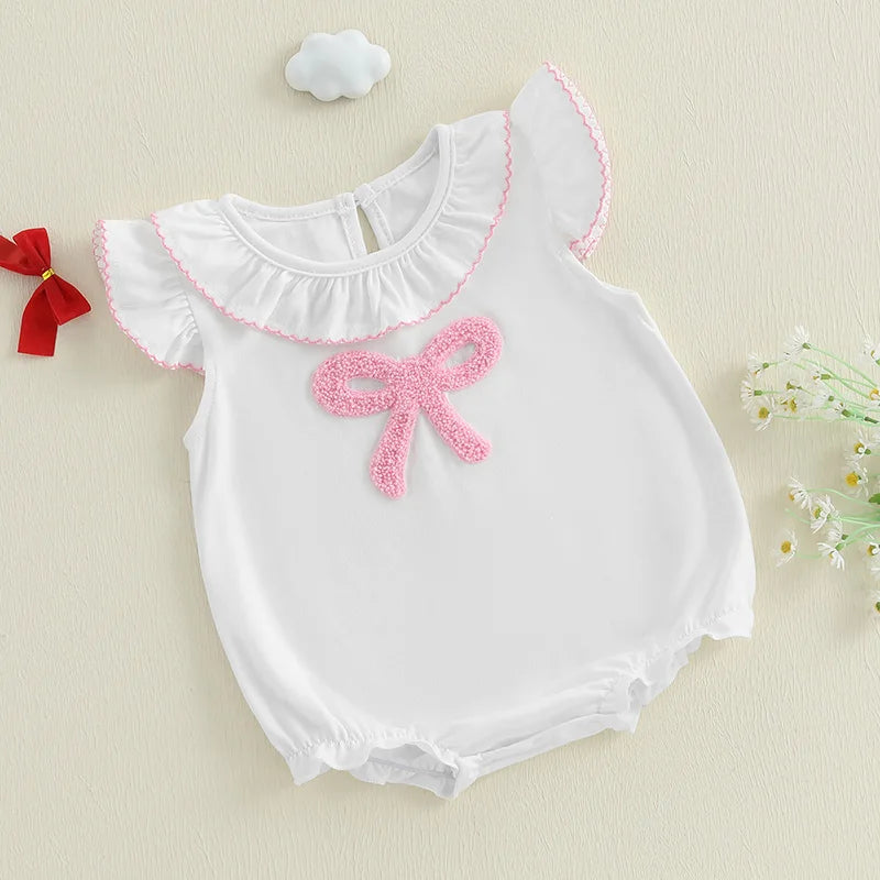 Baby Girls Romper - Bow Embroidery Ruffles Fly Sleeve Bodysuit