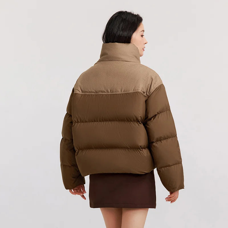 Down Jacket Women Waterproof Patchwork Oversize Stand Collar Winter Trendy Coat