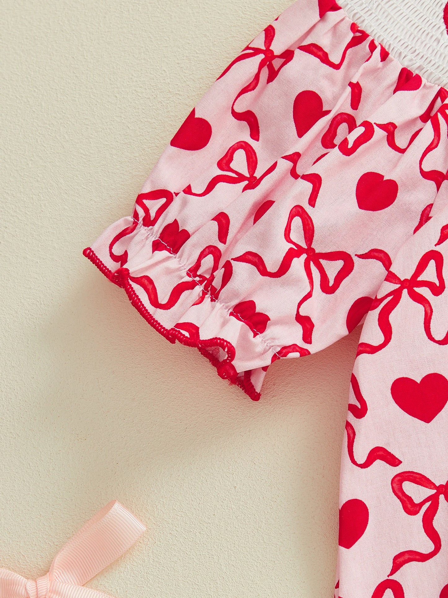 Little Girls Valentine's Day Short Sleeve Heart Embroidery Print A-Line Dress