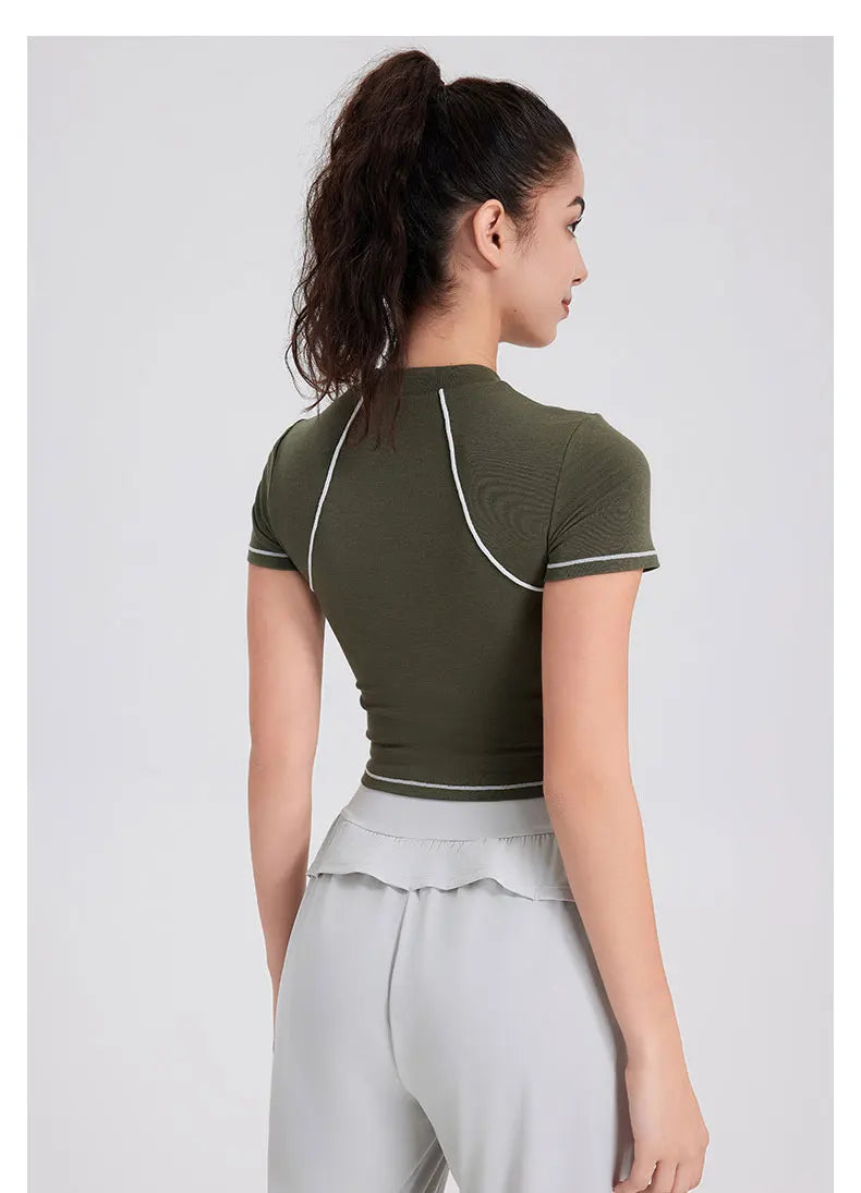 Women's Summer Short Sleeve Yoga Breathable Quick Dry Running Crop Top Slim Fit Gym Vest Sportswear Top