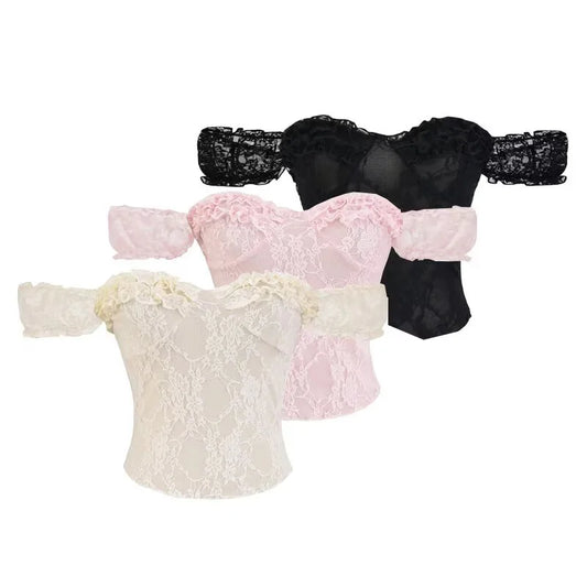 Women's Off Shoulder Lace T-Shirt with Square Neckline