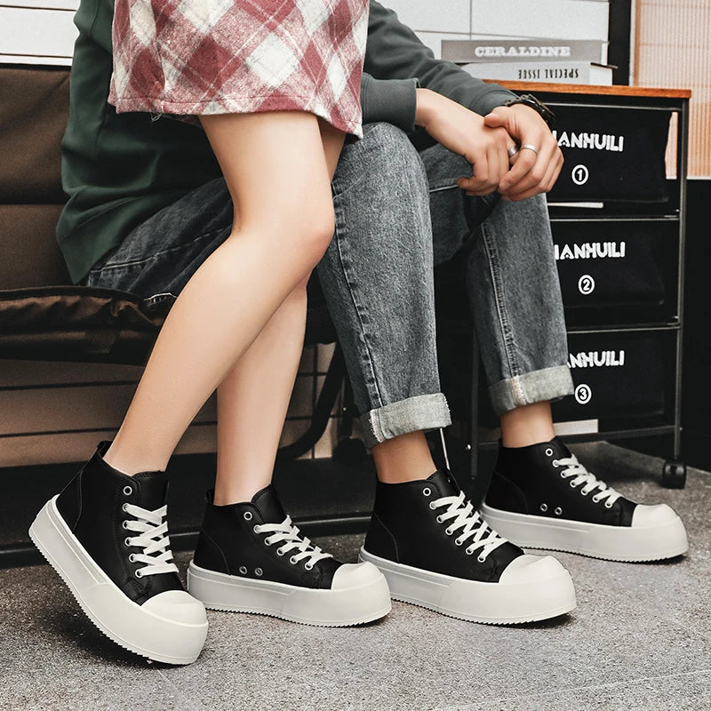 High-Top Platform Sneakers - Men's Leather Skateboard & Tennis Trainers