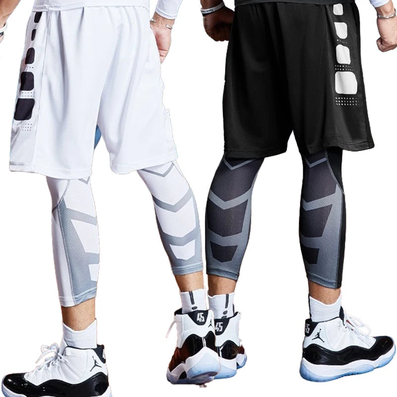 Men's Sports 3/4 Cropped Gym Running Leggings  Elastic Compressions Sweatpant Tights