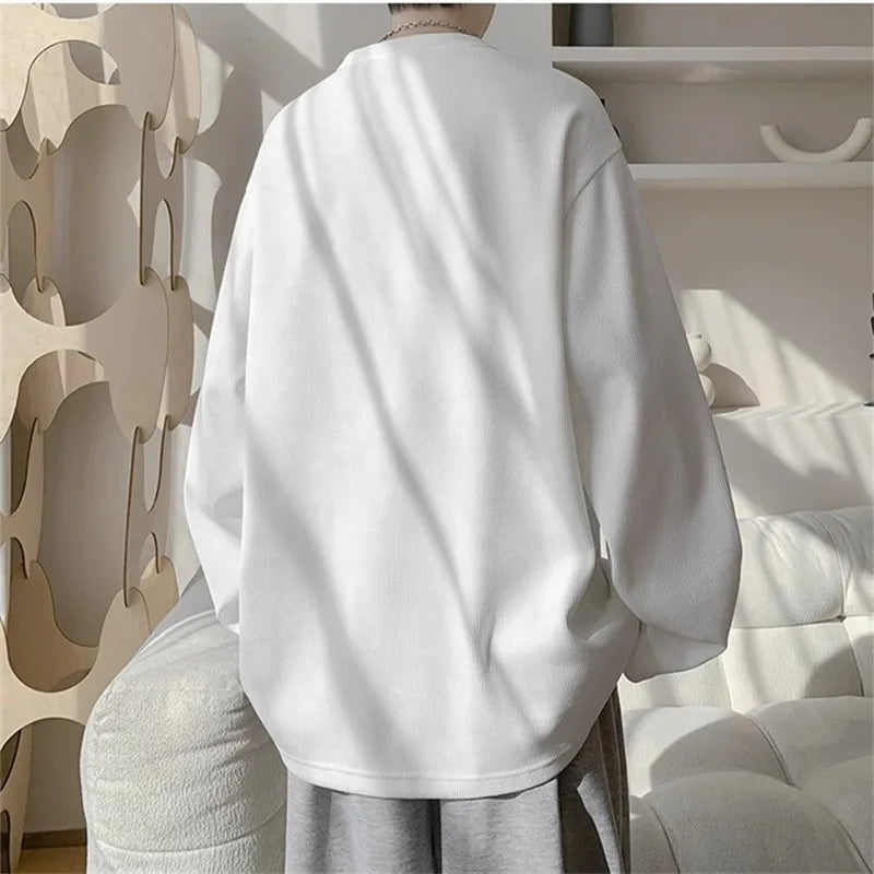 Men's Patchwork Long Sleeve T-Shirt - Round-Neck Casual Streetwear Tee