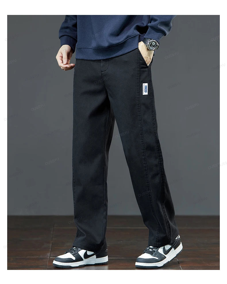 Men's Lyocell Blend Heavyweight Straight Leg Trousers | Elastic Waist M–5XL