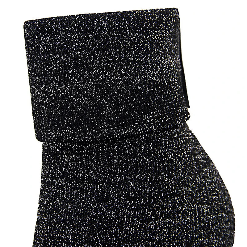 Women's Elastic Sock Boots - Metal Block Heel Ankle Boots Plus Size Available