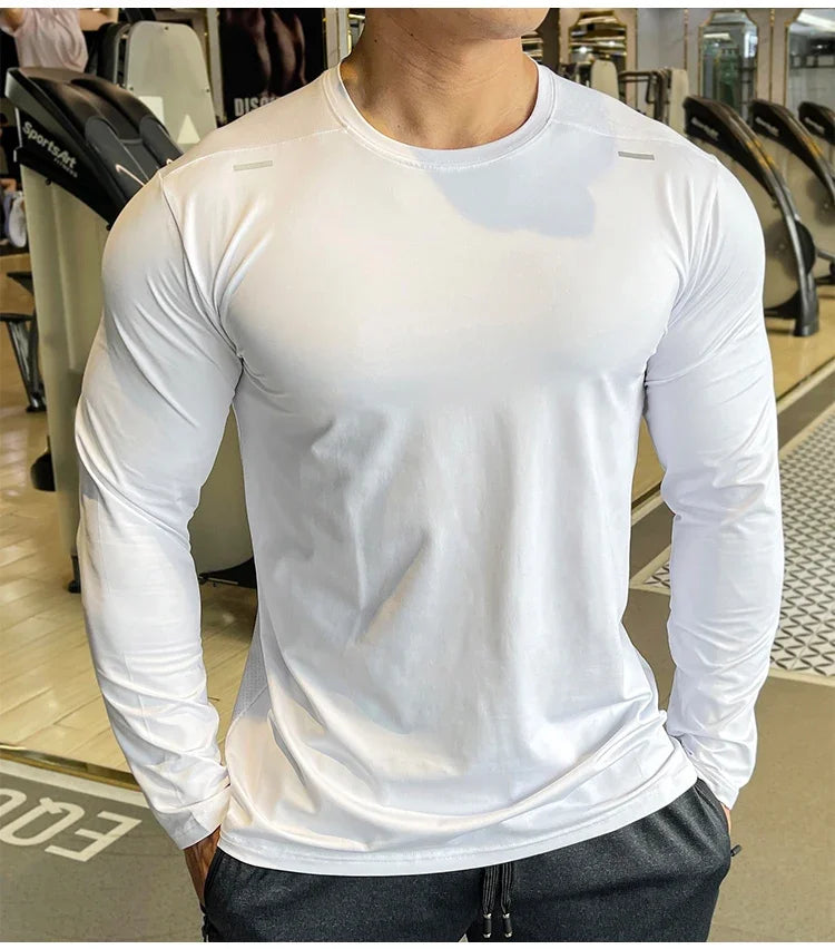Men's Sports Fitness Long Sleeve Outdoor Badminton Quick Dry Training Casual Thin Running Top Bodybuilding Sportswear T-Shirt